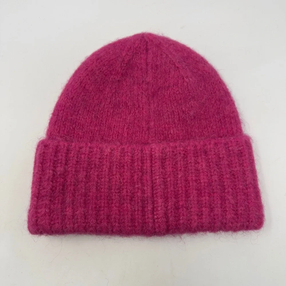 Madewell Magenta‎ Pink Alpaca Wool Blend Ribbed Cuff Beanie Hat NI566
